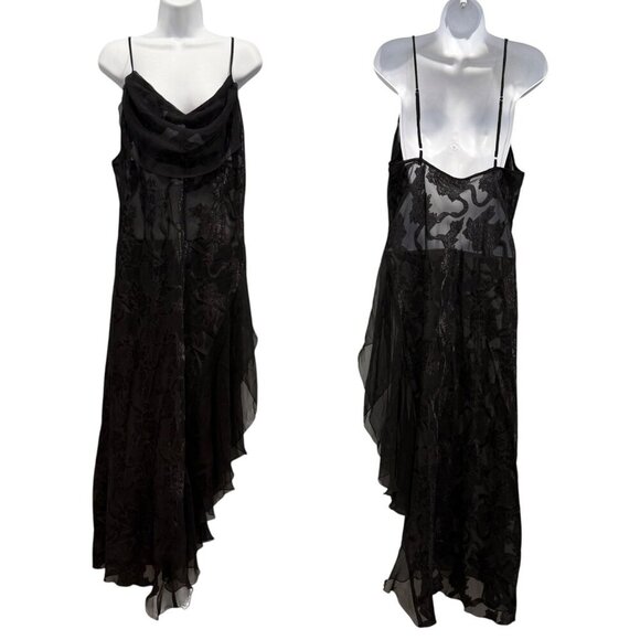 VTG 90s Victoria's Secret Black Slip Dress Chiffon Mesh Floral Burnout Size L - Picture 1 of 13